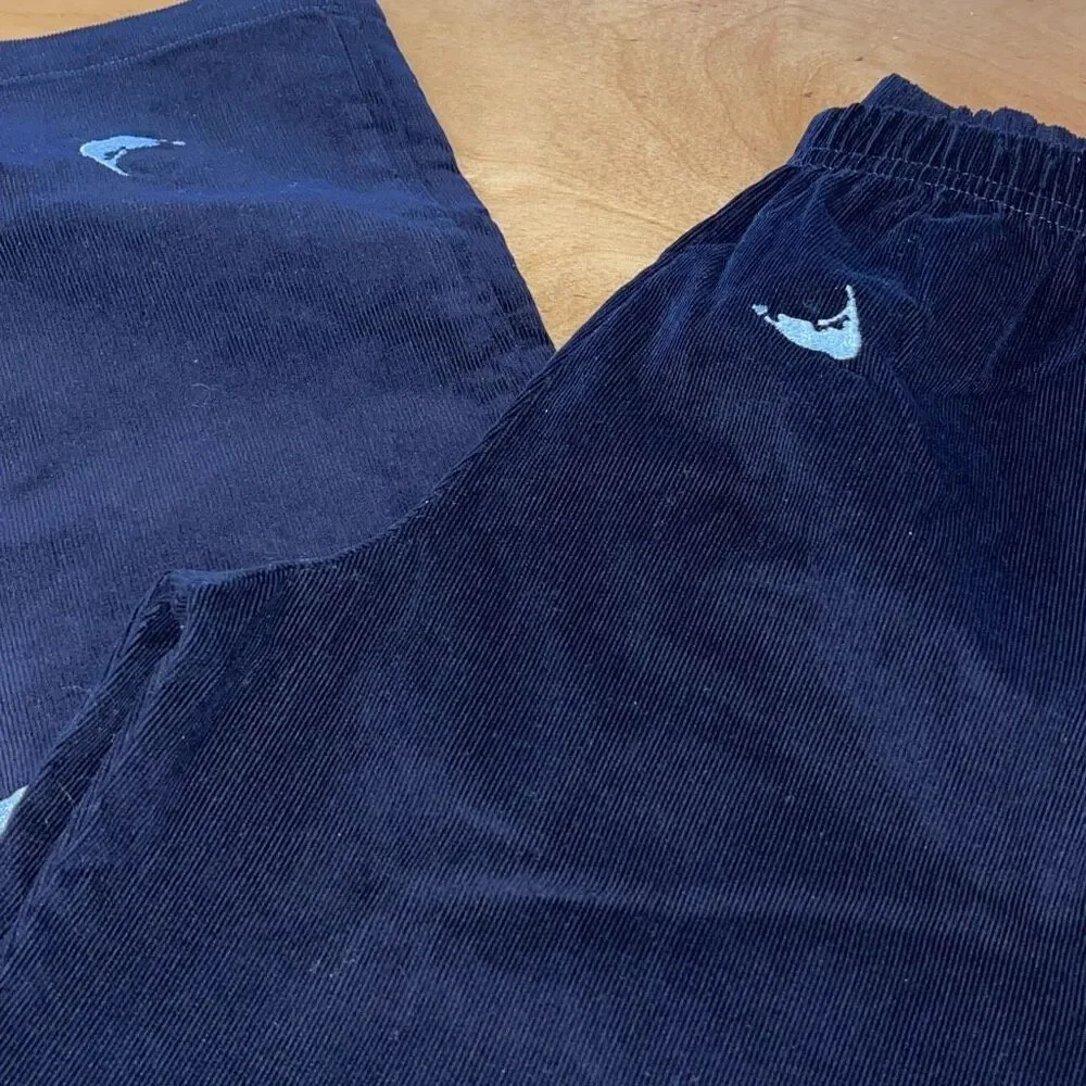 Luigi Kids 100% Cotton Elastic Waist Embroidered Corduroy‎ Pants Cape Cod Blue 7